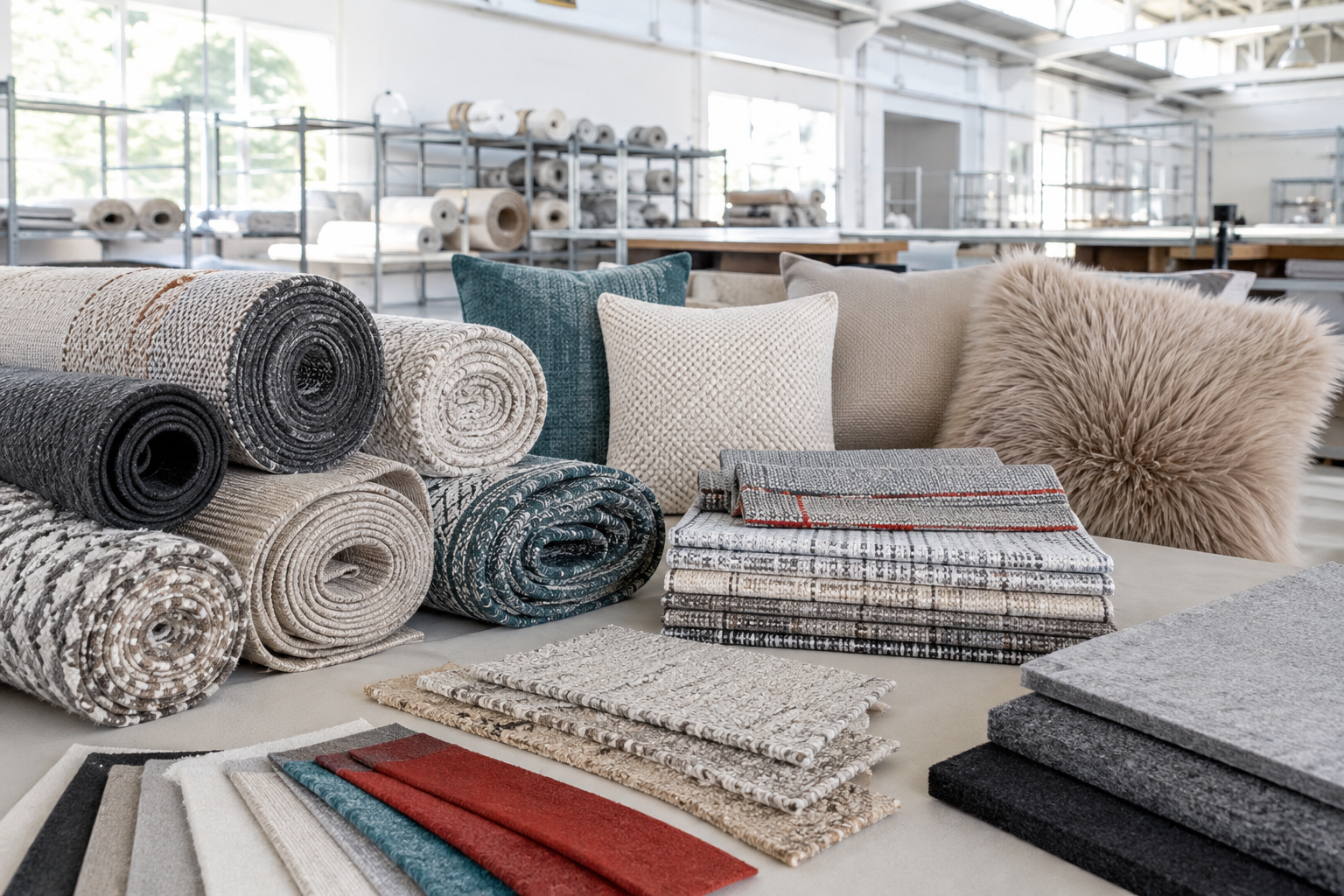Layered Swan Lake rugs and soft home textiles